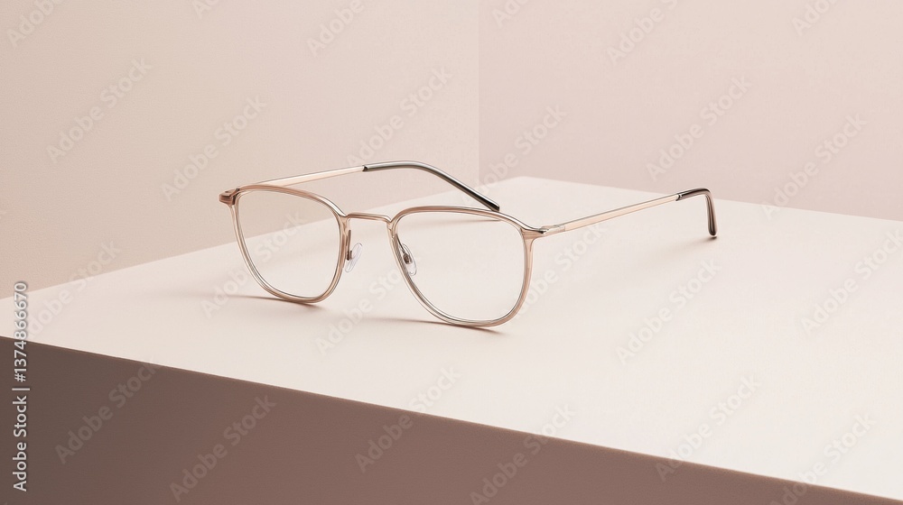Aufkleber pair of eyeglasses resting on a white surface. the glasses have a rectangular frame with thin metal 