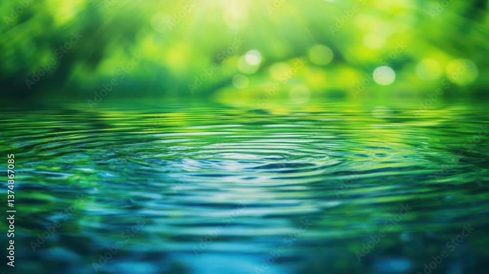 Poster Abstract image of a water surface featuring gentle ripples and shimmering light reflections, creating a serene texture