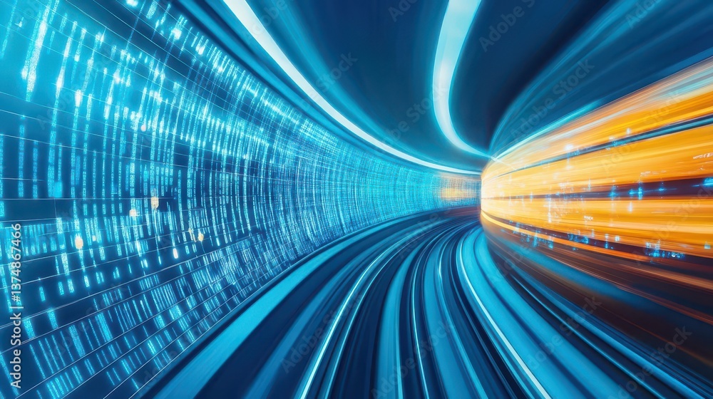 Aufkleber Abstract motion blur of a subway train speeding through an underground tunnel Time Travel and metaverse technology concept