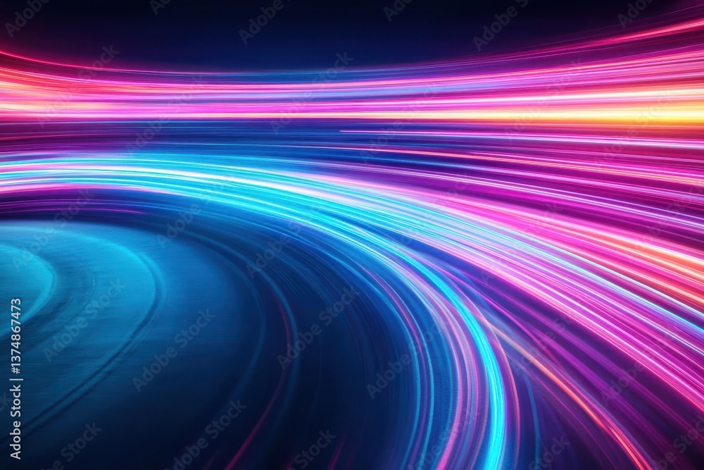 Poster abstract neon light streaks curved in dynamic motion