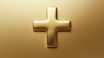 Obraz premium A 3D gold icon sign with a metallic cross, symbolizing wealth, health, and divine protection. The glossy medical emblem conveys first aid, safety, and modern healthcare on an isolated background.