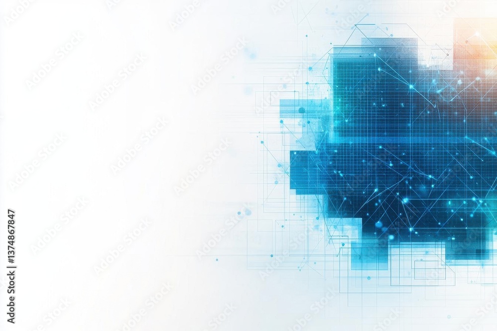 Poster Abstract Plexus Blue Geometrical Shapes Connection And Web Concept Digital, Communication And Technology Network Background With Moving Lines And Dots