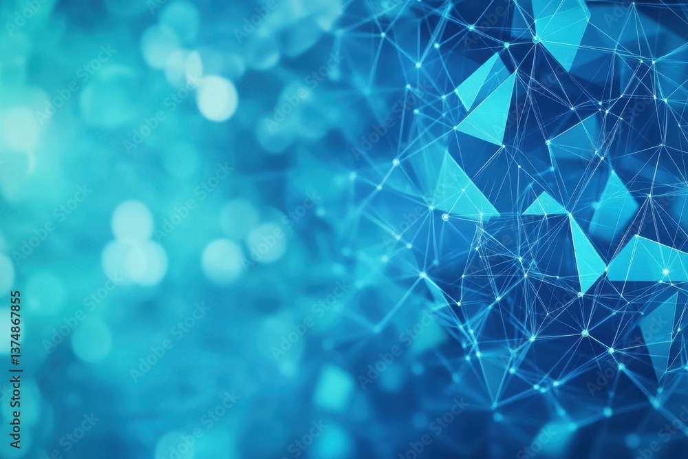 Poster Abstract Plexus Blue Geometrical Shapes Connection And Web Concept Digital, Communication And Technology Network Background With Moving Lines And Dots