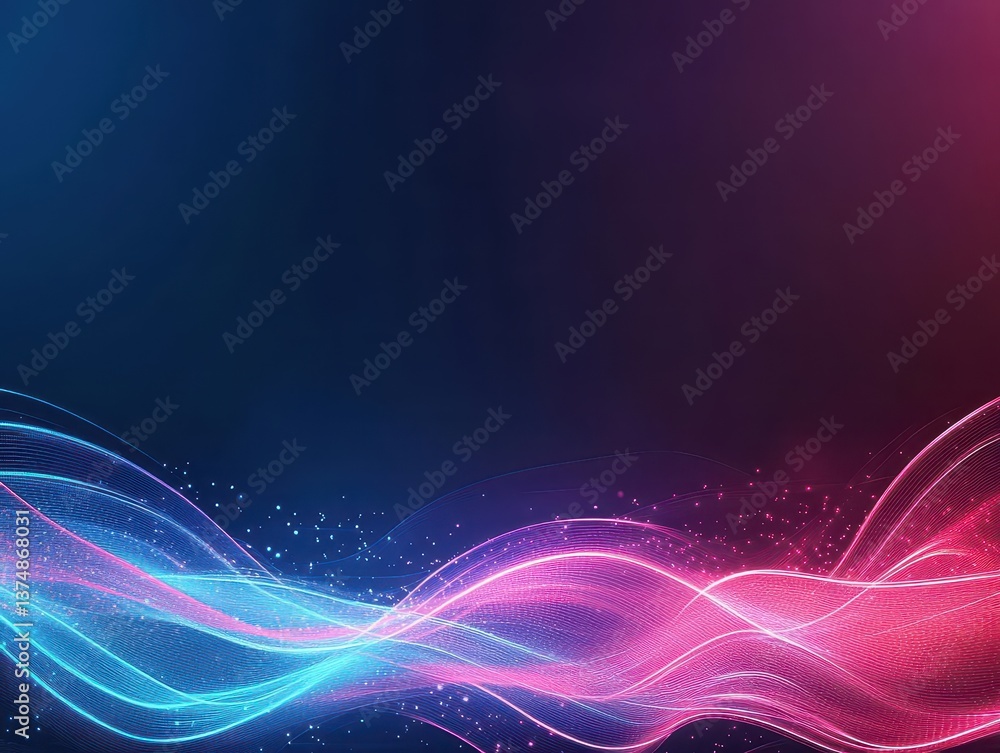 Poster Abstract red and blue light waves flowing smoothly against a dark background, creating a futuristic and dynamic design with vibrant energy and fluid motion