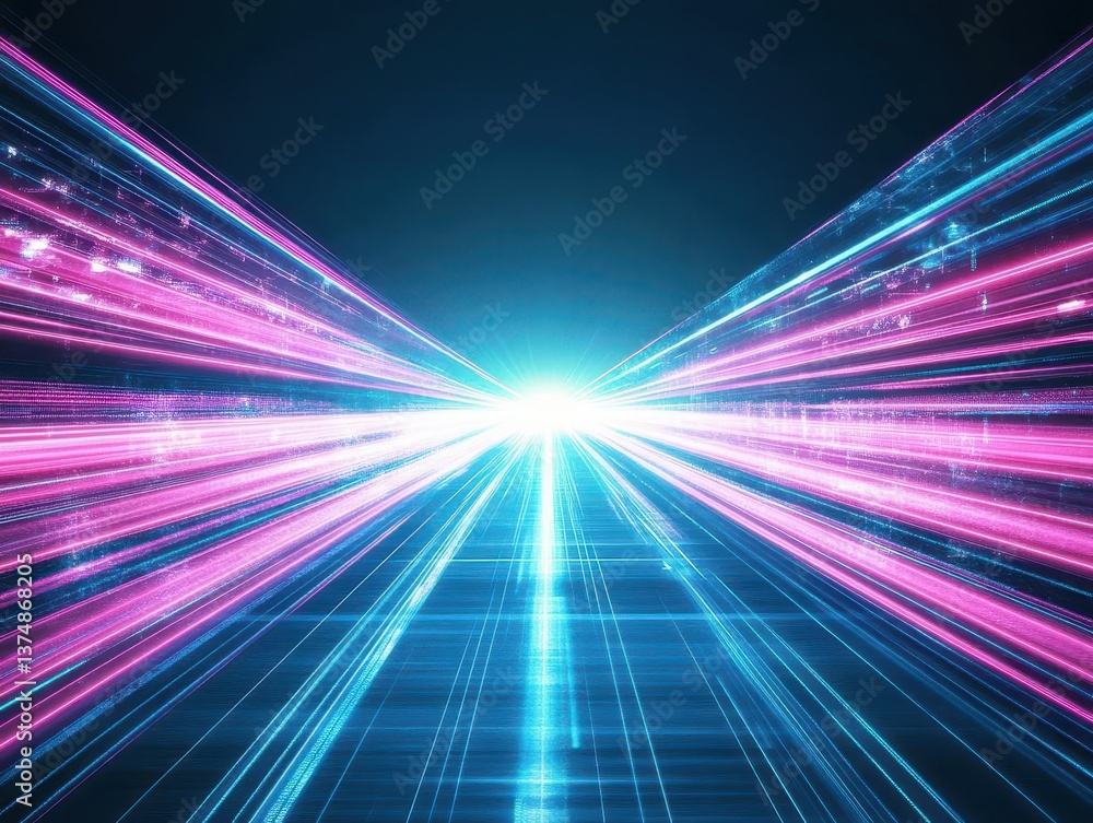 Poster abstract scifi background image featuring a double exposure effect vibrant pink and blue streaks cre