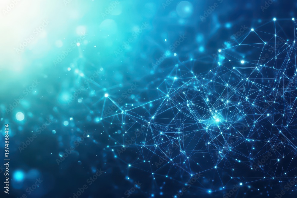 Poster Abstract tech digital blue background with network lines and dots connecting in dynamic pattern Modern cyber technology, data networks, ai, futuristic design