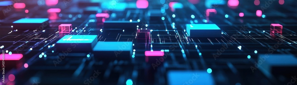 Poster abstract technology 3d illustration futuristic design of glowing blocks