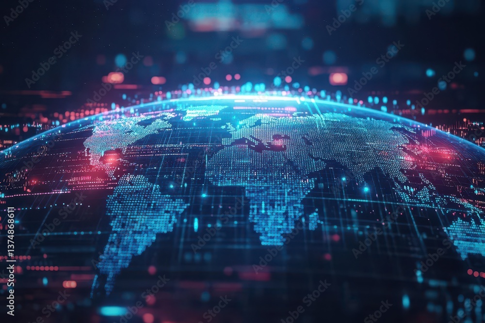 Poster Abstract technology with global world network and telecommunication on earth digital data visualization vector illustration design