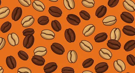 Obraz premium Roasted Coffee Bean Pattern on Orange Background Ideal for Packaging