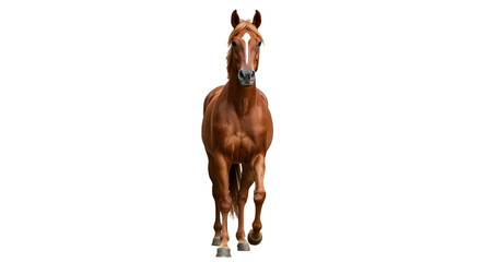 Chestnut Horse Walking Forward Isolated on White Background Studio Shot