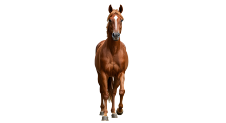 Chestnut Horse Walking Forward Isolated on White Background Studio Shot
