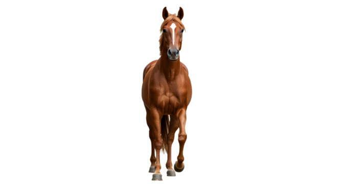 Chestnut Horse Walking Forward Isolated on White Background Studio Shot