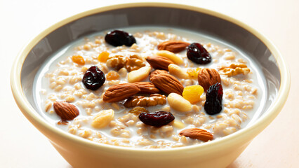 bowl of oatmeal breakfast with nuts