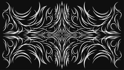 Fototapeta premium Vector Tribal intricate pattern design with sharp, symmetrical curves. Perfect for tattoos, digital art, backgrounds, and graphic projects