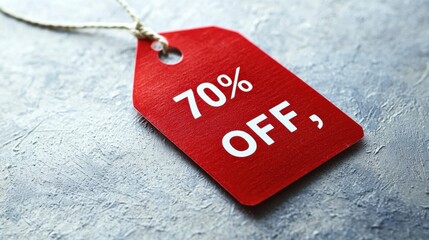 A bright red tag announces a 70% off discount, making it perfect for sales and promotions.