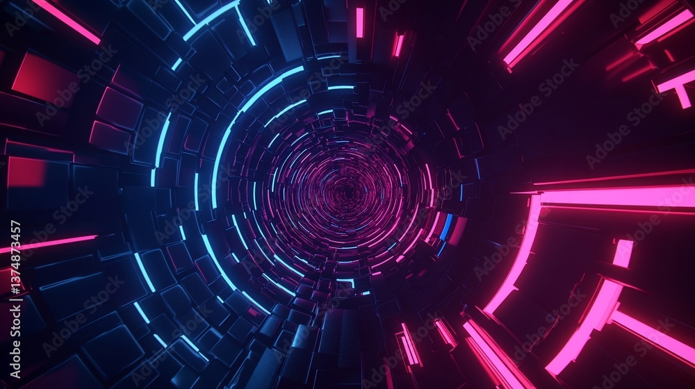 Aufkleber abstract 3d tunnel with glowing lines in blue and pink, creating a futuristic and dynamic visual