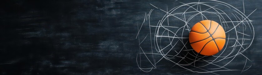 Basketball play tactics strategy drawn on chalk board