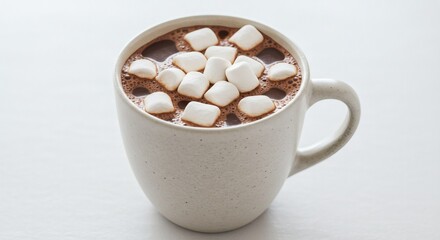 Warm Cup of Hot Cocoa with Mini Marshmallows on White Background