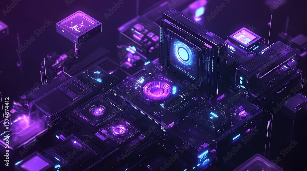 Poster abstract futuristic technology background with illuminated circuit board components