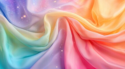 Obraz premium Pastel rainbow fabric flows with delicate sparkles creating a dreamy, iridescent texture that captivates the eye.