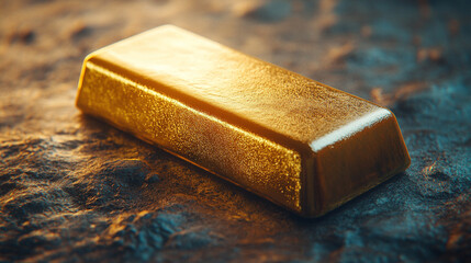 A flawless 3D-rendered gold bar gleams with opulence, symbolizing wealth, success, and financial security. Its smooth, polished surface reflects luxury, prestige, and timeless value in a modern settin