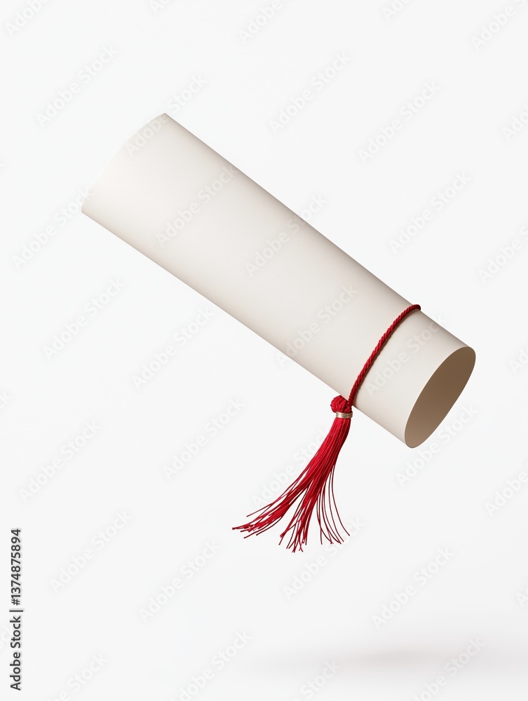 Poster 3d rendering of a rolled up diploma or diploma. the diploma is white in color and appears to be made