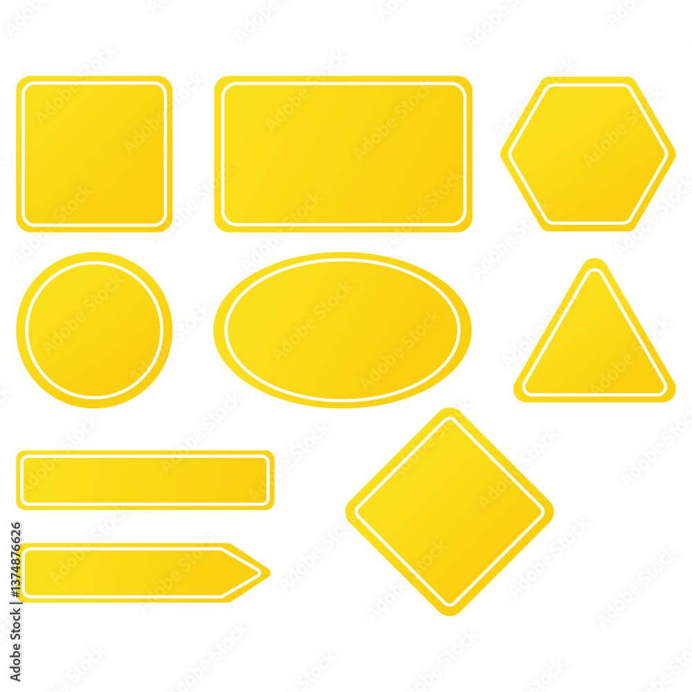 Aufkleber yellow shape set. vibrant geometric forms. smooth color outline. vector blank collection.