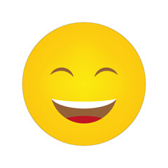 Happy emoji face. Yellow smiling expression. Positive mood icon. Bright cheerful symbol.