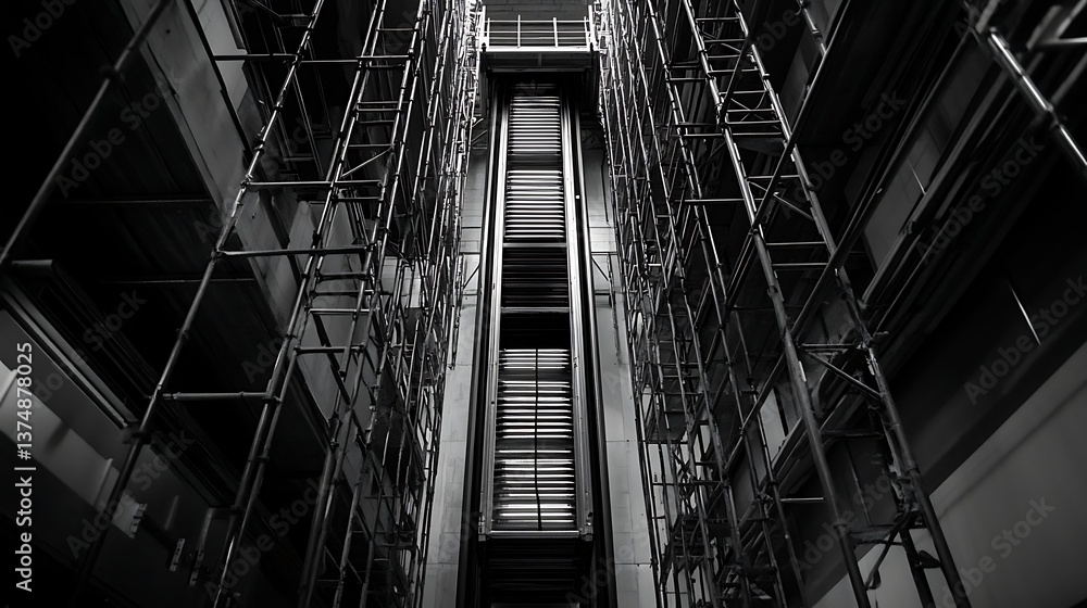 Aufkleber abstract industrial architecture featuring towering metallic scaffolding and intricate structures wi
