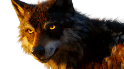 Closeup portrait of a wolf with glowing eyes at sunset wildlife photography