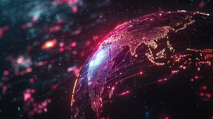A vibrant digital globe highlights Asia, showcasing the power of global networks and modern technology.