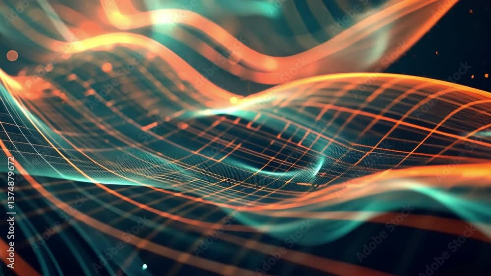 Poster abstract digital waves vibrant colors create mesmerizing visual effects with fluid motion and dynami