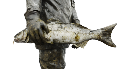 Fisherman holding a large fish closeup shot