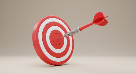 A red dart hitting the bullseye symbolizing achievement and success, rendered in a clean minimalist style with a neutral background.
