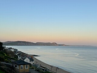 sunset over the sea Jurassic coast Dorset England 