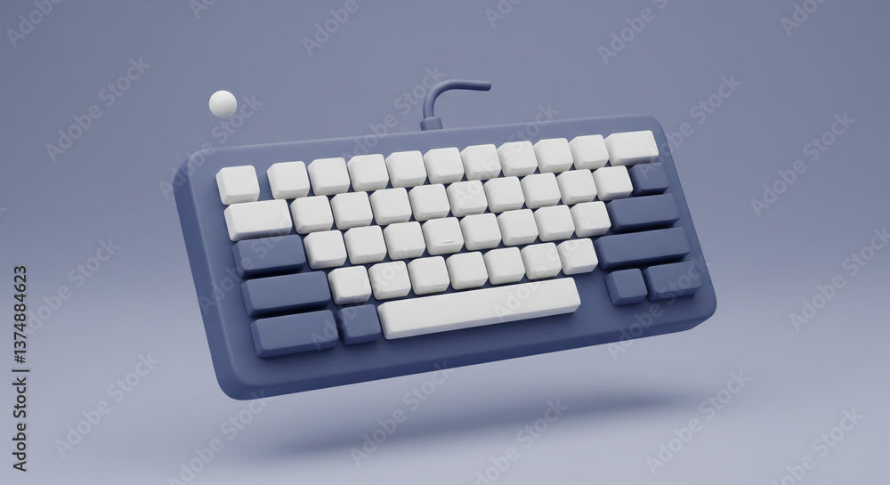 Poster a sleek, floating keyboard ready for creative typing, showcasing a minimalist design with soft, mute