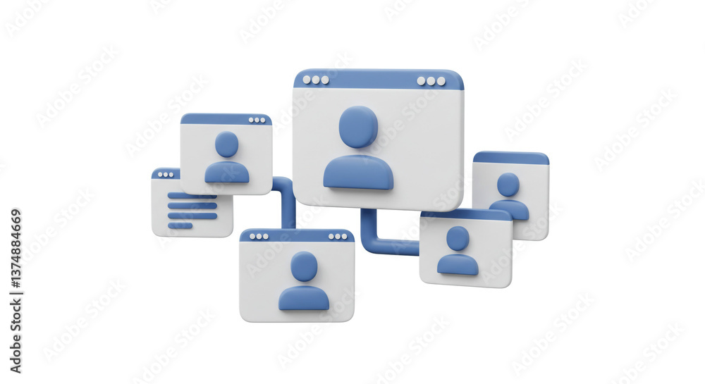 Poster a dynamic network of interconnected individuals collaborating seamlessly in a modern, clean 3d desig