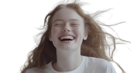 Joyful Laughter A Moment of Pure Happiness Captured with a Radiant Smile and Flowing Hair