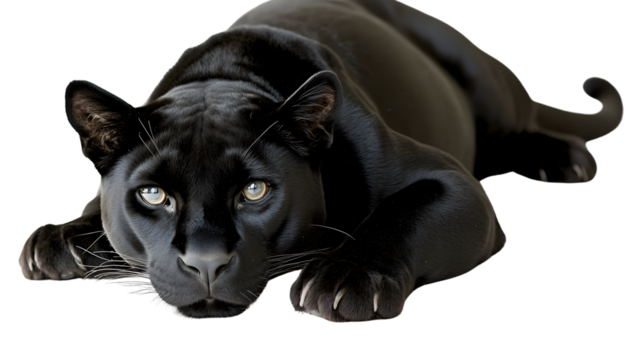 Majestic Black Feline in a Crouched Position Displaying Intense Eyes and Sharp Claws for Wildl