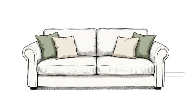 Sofa with Pillows Illustration White Couch Living Room Furniture