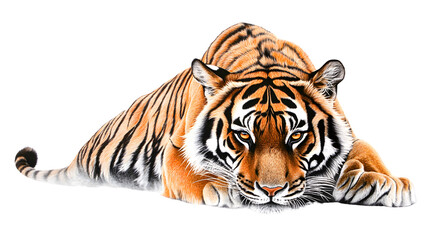 Obraz premium Majestic Tiger Lying Down Wild Cat Portrait Orange Fur Black Stripes