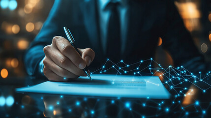 Entrepreneur signs official contract using modern digital technology