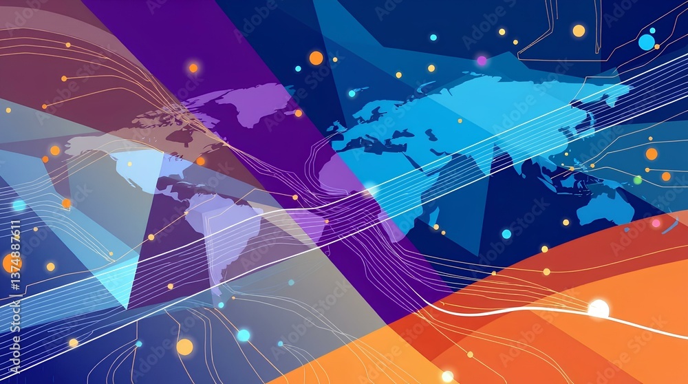 Poster global network abstract: an abstract representation of a global network, showcasing interconnected l