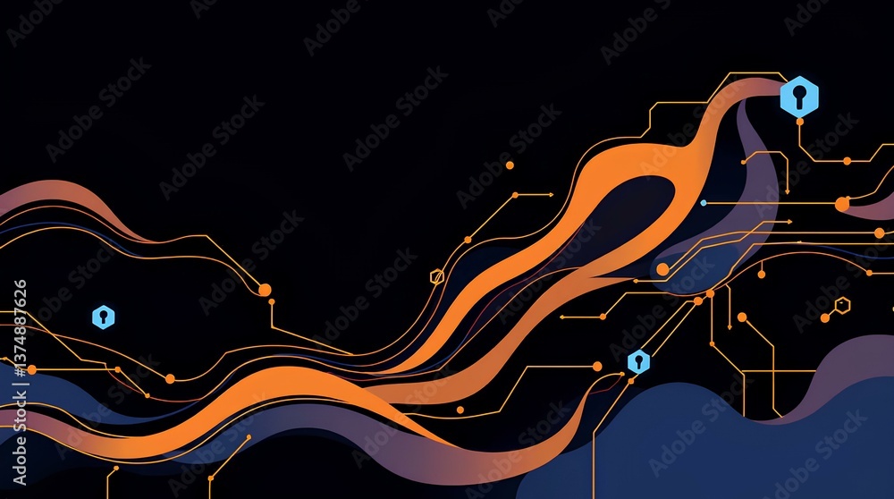 Poster digital pathway: an abstract artistic representation of digital data flow, showcasing interconnected