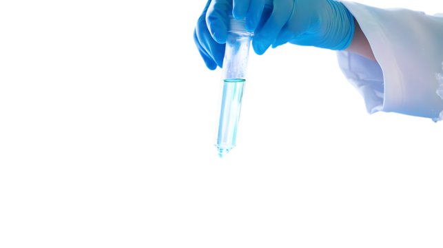 Scientist Hand Holding Test Tube with Blue Liquid Laboratory Experiment Medical Research Sci