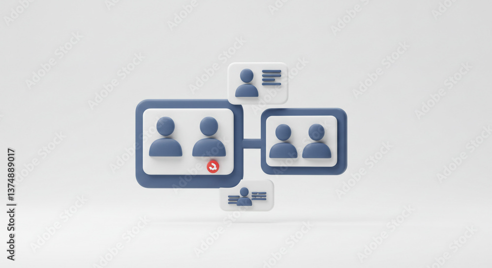 Poster connecting teams: a streamlined network of collaborative professionals, visualized in a clean, moder