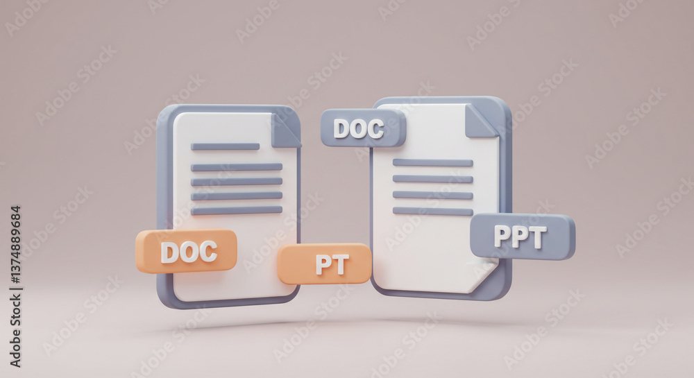 Poster seamless document transformation: a doc file effortlessly converting into a ppt presentation, shown 