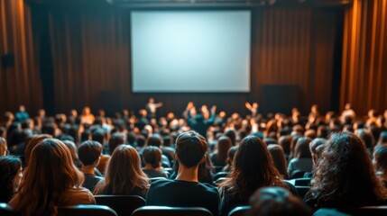 Engaged Audience at a Live Event in a Theater Setting with Stage Performance