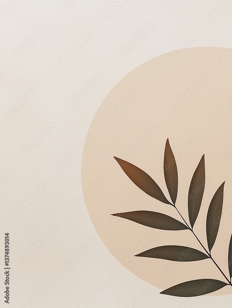 Poster minimalistic illustration of a branch with six leaves. the leaves are arranged in a circular pattern