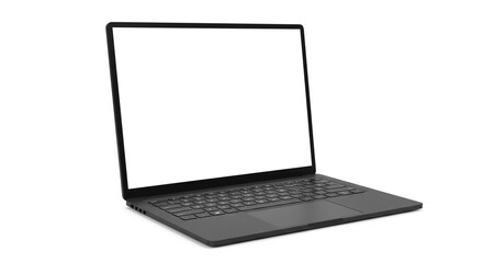 A sleek black laptop poised for action, ready to connect and create, showcasing a blank screen full of potential against a clean white background.